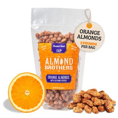 Almond Brothers 2 lb Bag - Hand Crafted Candied Orange Almonds with Cayenne Pepper, Gluten-Free, Non-GMO