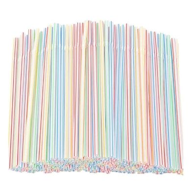 1000/1500 Pcs Disposable Drinking Straws - Flexible Plastic Straws - Striped Assorted Colors for Home Use Milk Juice Drinks