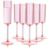 Ciaell 24 Pack Pink Plastic Champagne Flutes - 6oz Ribbed Disposable Champagne Glasses - Pink Vintage Mimosa Glasses with Long Stem, Elegant & Lightweight for Weddings and Party view 1