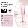 Ciaell 24 Pack Pink Plastic Champagne Flutes - 6oz Ribbed Disposable Champagne Glasses - Pink Vintage Mimosa Glasses with Long Stem, Elegant & Lightweight for Weddings and Party view 2