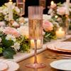 Ciaell 24 Pack Pink Plastic Champagne Flutes - 6oz Ribbed Disposable Champagne Glasses - Pink Vintage Mimosa Glasses with Long Stem, Elegant & Lightweight for Weddings and Party view 3