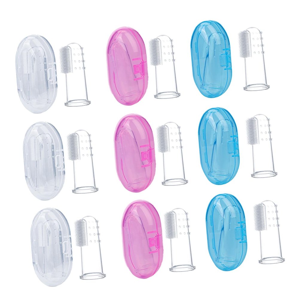 FRCOLOR 9pcs Boy Girl Finger Toothbrush Silicone Boys and Girls Toothbrush Oral Cleaning Brush Gentle for Years Old Travel Storage Boxes
