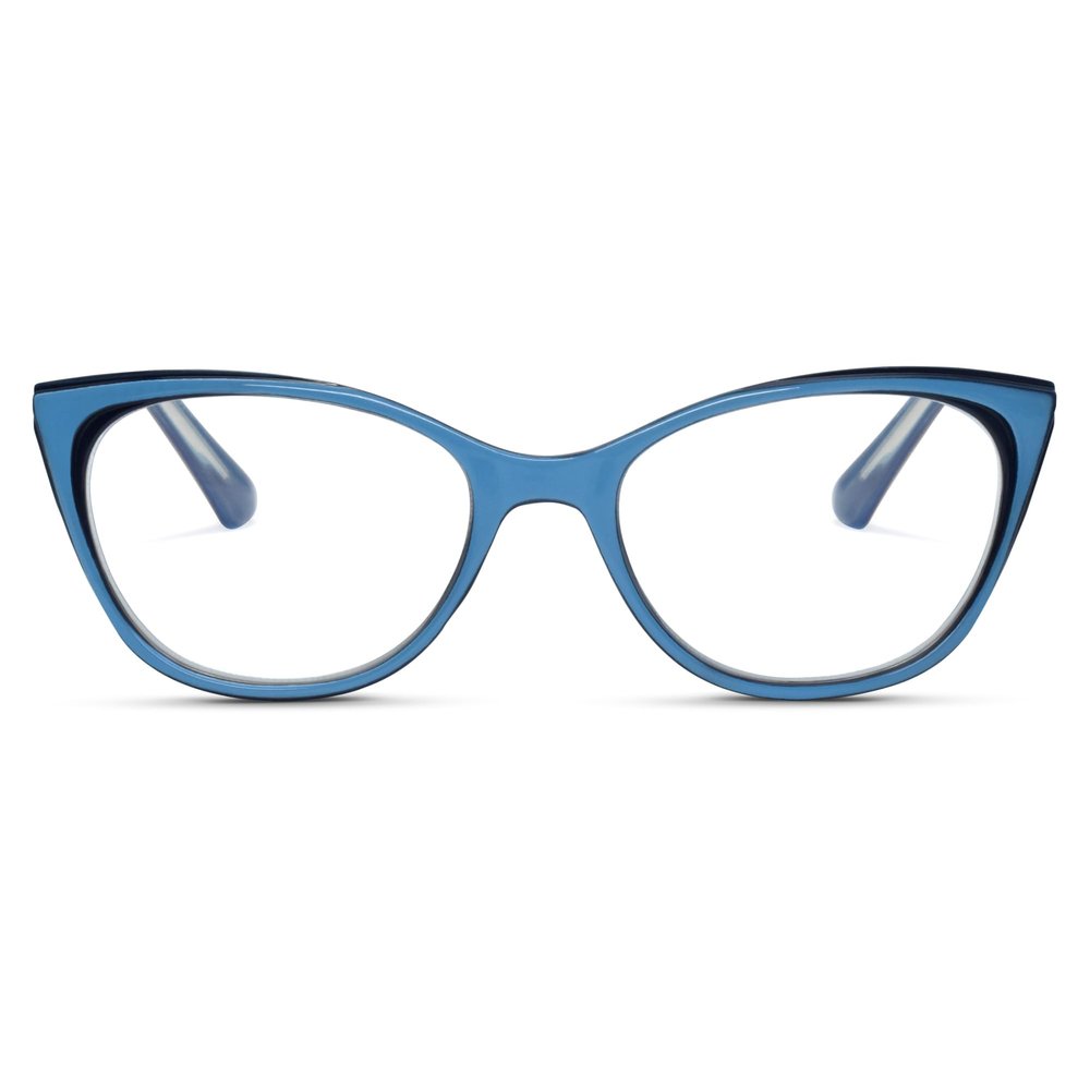 2SeeLife Narrow Cat Eye Reading Glasses for Women SmallMedium Fit, Sturdy Frame, Spring Hinges, Stylish Cateye Readers, Pacific Blue, +1.50