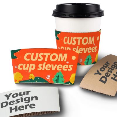1000 Pcs Custom Corrugated Paper Coffee Cup Sleeves For 12oz-20oz Cups,Personalized Cup Sleeve For Your Brand/Bussiness With Any Logo/Image/Text,Kraft/White Paper