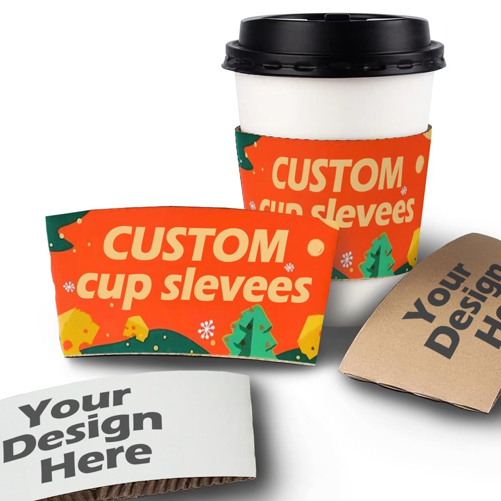 1000 Pcs Custom Corrugated Paper Coffee Cup Sleeves For 12oz-20oz Cups,Personalized Cup Sleeve For Your Brand/Bussiness With Any Logo/Image/Text,Kraft/White Paper