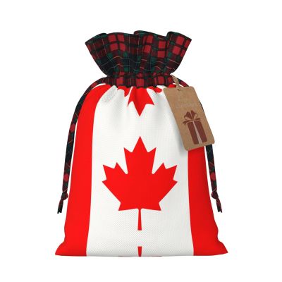 JxWCher Festive Santa Canadian flag Print Gift Bags with Tags & Drawstring Perfect for Christmas Wrapping & Holiday Parties