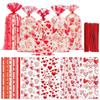 100 Pcs Valentine Treat Bags - Red Heart Cellophane Goodie Bags, Clear Plastic Happy Valentine's Day Cello Candy Gift Bag With Twist Ties for Wedding Anniversary Party Favors Supplies view 1