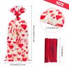 100 Pcs Valentine Treat Bags - Red Heart Cellophane Goodie Bags, Clear Plastic Happy Valentine's Day Cello Candy Gift Bag With Twist Ties for Wedding Anniversary Party Favors Supplies view 3