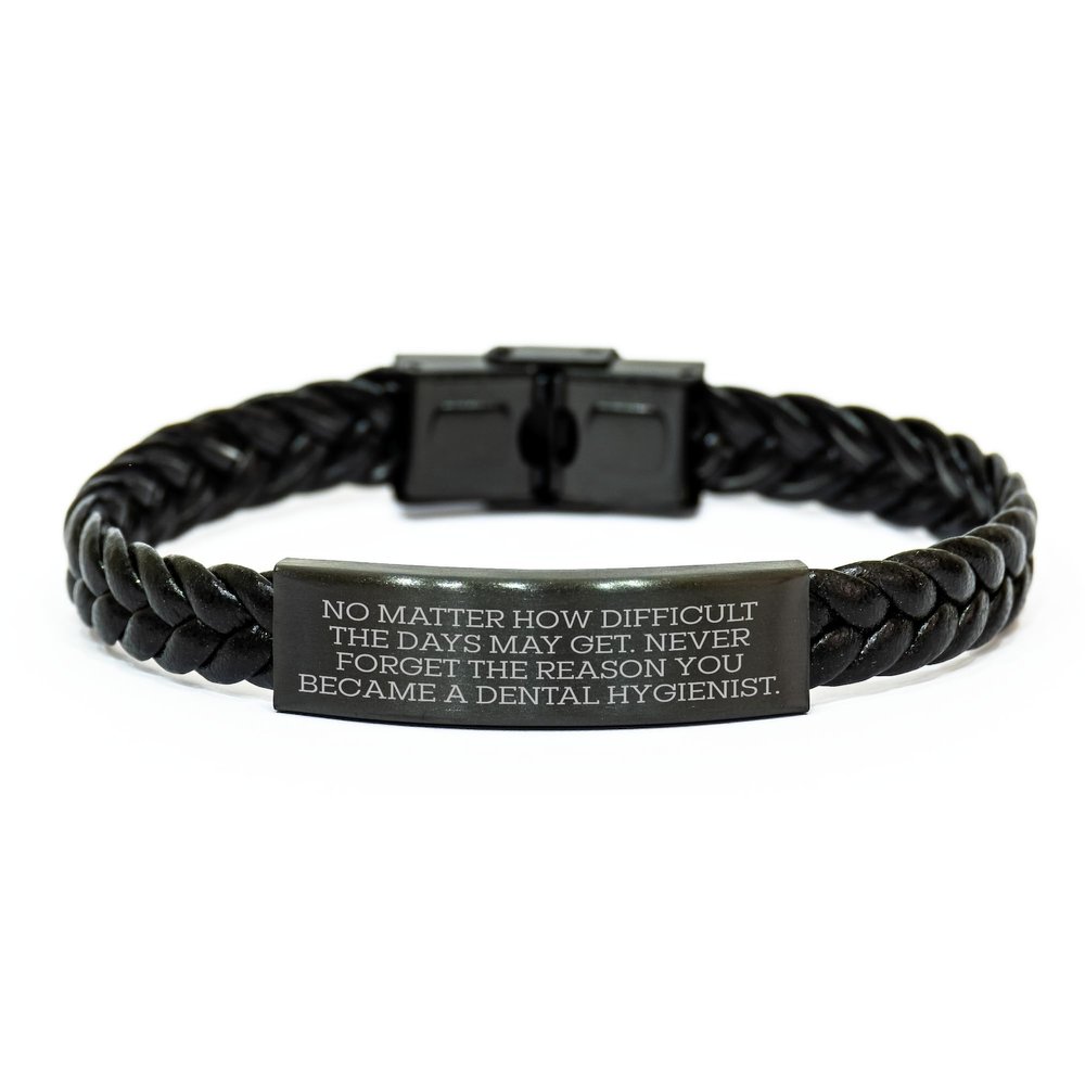 Inspirational Dental Hygienist Quote Leather Interlaced Wristband Gifts for Christmas Dental Hygiene Professionals with Stainless Steel Engraving