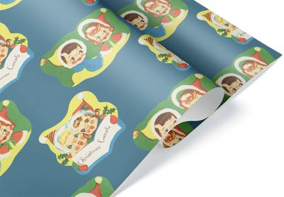 Vintage Christmas Wrapping Paper, Retro Classic Xmas Gift Wrap, Nostalgic Design for Grandparents (Carolers, 6 foot x 30 inch roll)