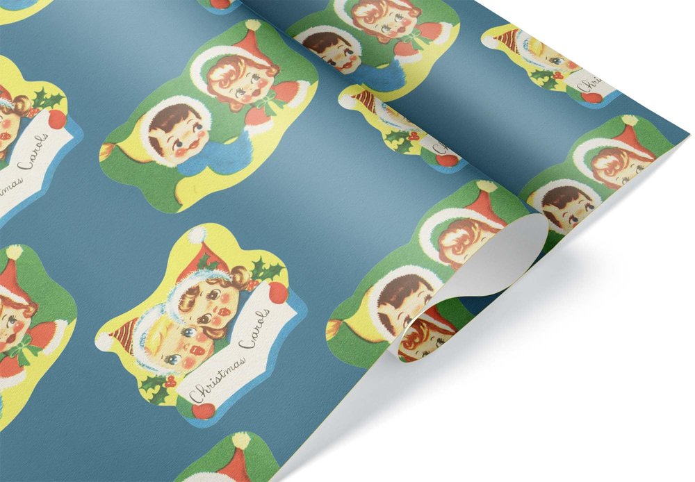 Vintage Christmas Wrapping Paper, Retro Classic Xmas Gift Wrap, Nostalgic Design for Grandparents (Carolers, 6 foot x 30 inch roll)