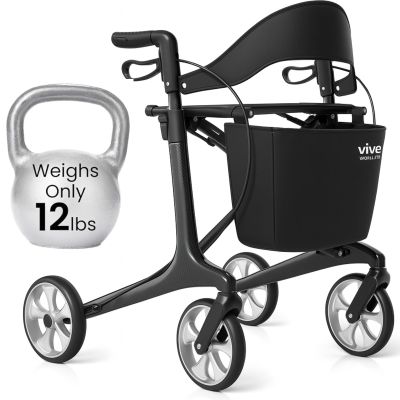 Vive Lightweight Rollator Walker with Seat - Carbon Fiber Frame for Seniors