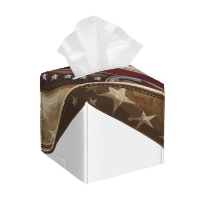 Cowngirl Hat Tissue Box Cover American Flag Square Pu Leather Waterproof Tissue Box Holder for Car Bathroom Bedroom Office Tabletop Decor