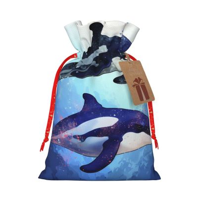 KHiry Christmas Gift Bags With Drawstring Burlap Gift Bags Orca Killer Whale Drawstring Bag Reusable Xmas Wrapping Bag for Party Burlap Bags for Wedding Storage Home Supplies