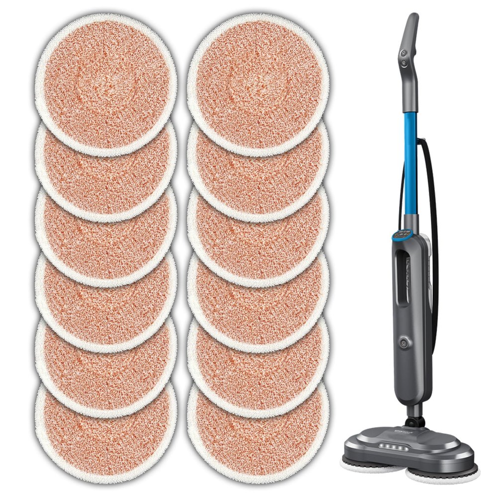 (12 Pack) 3897A Replacement Mop Pads Compatible with Bissell SpinWave SmartSteam Scrubbing Steam Mop 3897A 3712C 3712W, Spinning Scrubbing Mop Pads, Heavy Duty Scrubby Mopping Pad, Orange Pads 6 Sets