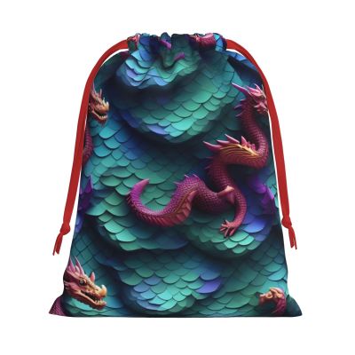 BGSHJVF 3d Magical Dragon Scales Pattern Print Holiday Drawstring Gift Bags,Christmas Gift Wrapping Sacks Pouches For Xmas Presents Party Favor