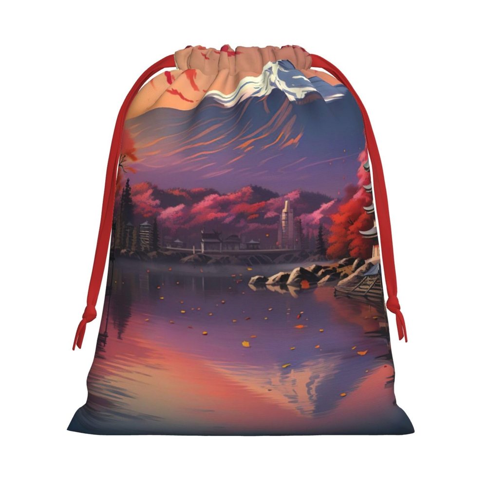 BGSHJVF Japan Mount Fuji Landscape Print Holiday Drawstring Gift Bags,Christmas Gift Wrapping Sacks Pouches For Xmas Presents Party Favor