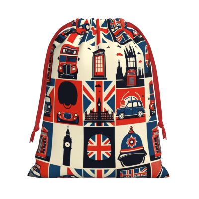 Augenstern Soft Velvet Christmas Drawstring Bag London-British-Symbols Reusable Present Wrapping Sack