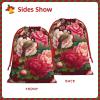 Augenstern Soft Velvet Christmas Drawstring Bag Chinese-Art-Bulbuls-Peonies Reusable Present Wrapping Sack view 2