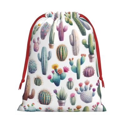 Augenstern Soft Velvet Christmas Drawstring Bag Desert-Cactus-Succulents Reusable Present Wrapping Sack