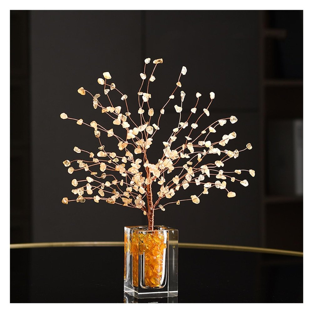 YXIANG56Q Office Desk Decor Crystal Tree of Life Feng Shui Tree Stone Tree Bonsai Money Tree Gemstone Tree for Good Luck for Home Office Table Decoration Desk Decorations(Yellow)