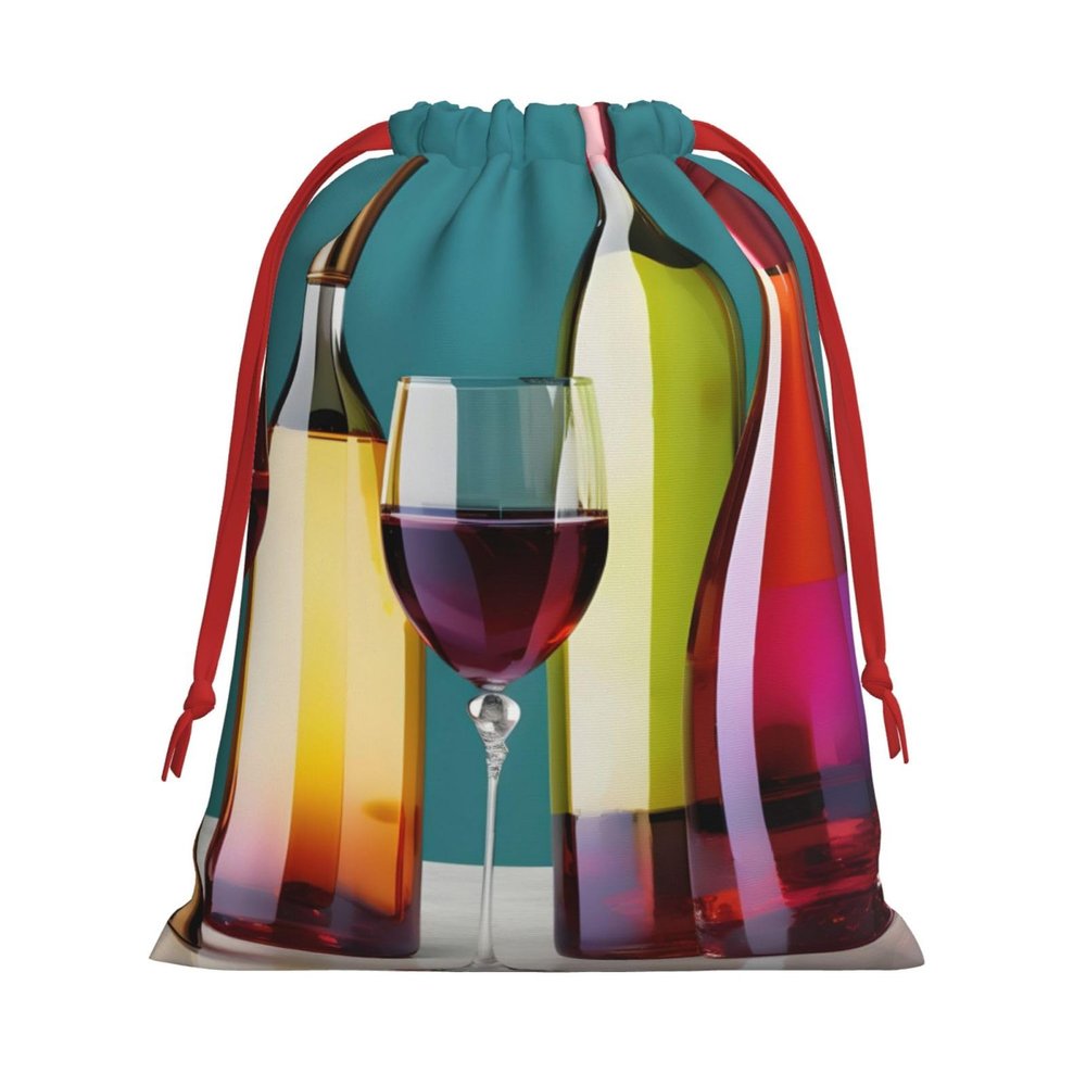BGSHJVF Cocktail Glasses And Wine Bottless Print Holiday Drawstring Gift Bags,Christmas Gift Wrapping Sacks Pouches For Xmas Presents Party Favor
