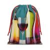 BGSHJVF Cocktail Glasses And Wine Bottless Print Holiday Drawstring Gift Bags,Christmas Gift Wrapping Sacks Pouches For Xmas Presents Party Favor view 1