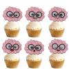 18pcs Pink Glitter Dessert Cupcake Topper Pick for Human Intelligent Cute Brain Theme Decorations Men Women Happy Birthday Party Decor Supplies view 1