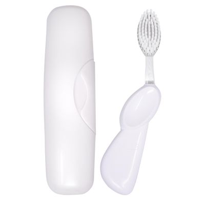 RADIUS Toothbrush with Replaceable Big Brush Head BPA Free ADA Accepted - Left Hand - Pastel White Brush with Pastel White Case
