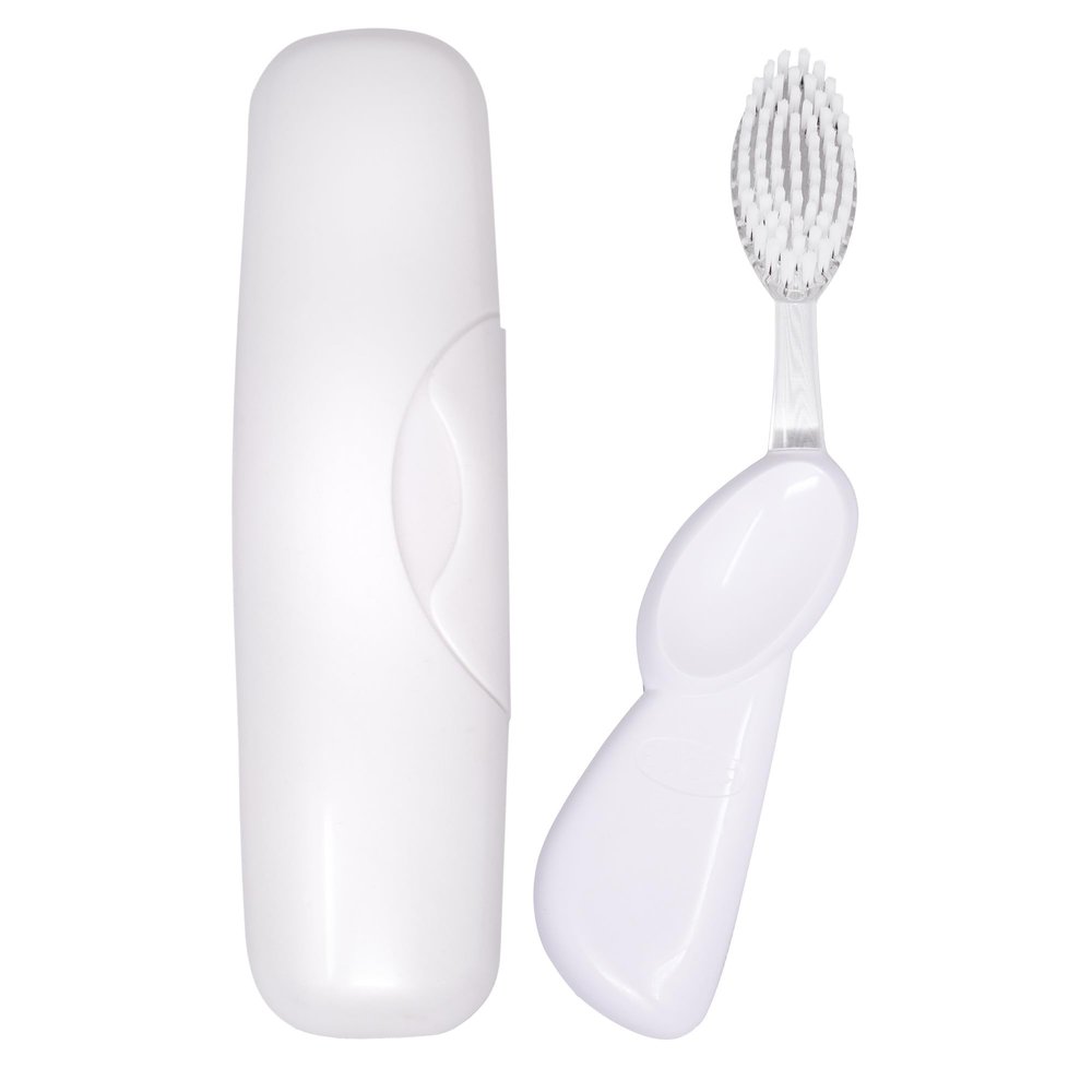 RADIUS Toothbrush with Replaceable Big Brush Head BPA Free ADA Accepted - Left Hand - Pastel White Brush with Pastel White Case