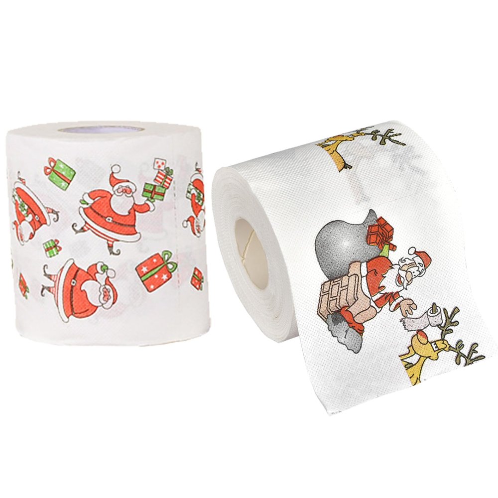 Christmas Toilet Paper 2 Rolls Santa Claus Printed Christmas Toilet Roll Funny Merry Toilet Paper Stocking Stuffers Party Favors Toilet Paper Bulk Toilet Tissue.