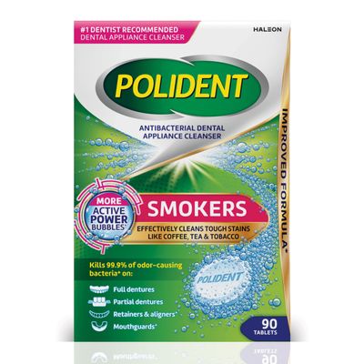 Polident Smokers Antibacterial Dental Appliance Cleanser Tablets, 90 Count