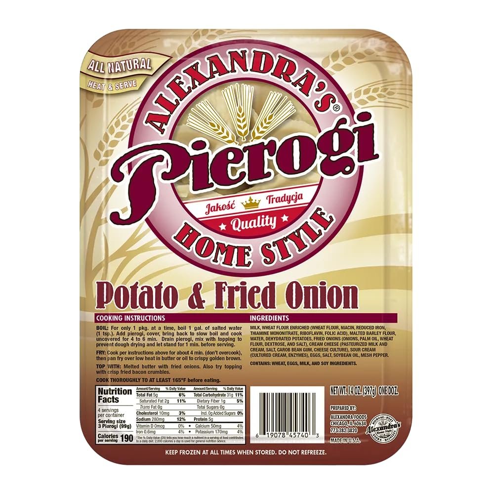 Alexandra's Pierogis 14 oz., Pack of 6 (72 Pierogis total) (Potato & Onion)