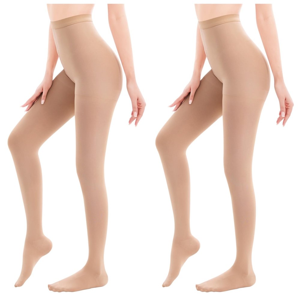 2 Pairs Medical Compression Pantyhose for women,20-30mmHg Graduated Tights,Opaque Closed Toe Compression Stockings,High Waist Compression Leggings for Varicose Veins, EdemaDVT(Beige*2, S)