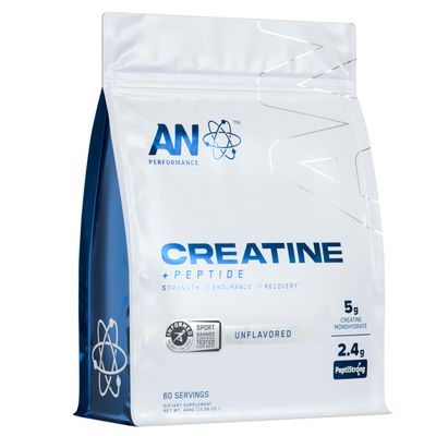 an Performance Creatine Monohydrate + Peptide | Micronized Powder | 5g Creatine, 2.4g PeptiStrong | Vegan, Gluten-Free, Non-GMO | Workout Supplement for Men & Women | Unflavored | 60 Servings