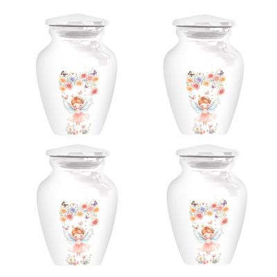 Angel Wings Child Urn for Ashes - Memorial Urn with Floral Fairy Design - 10-Inch Metal Cremation Urn with Velvet Bag - Elegant Keepsake for Infant or Small Child's Remembrance (Pack of 4, Keepsake)