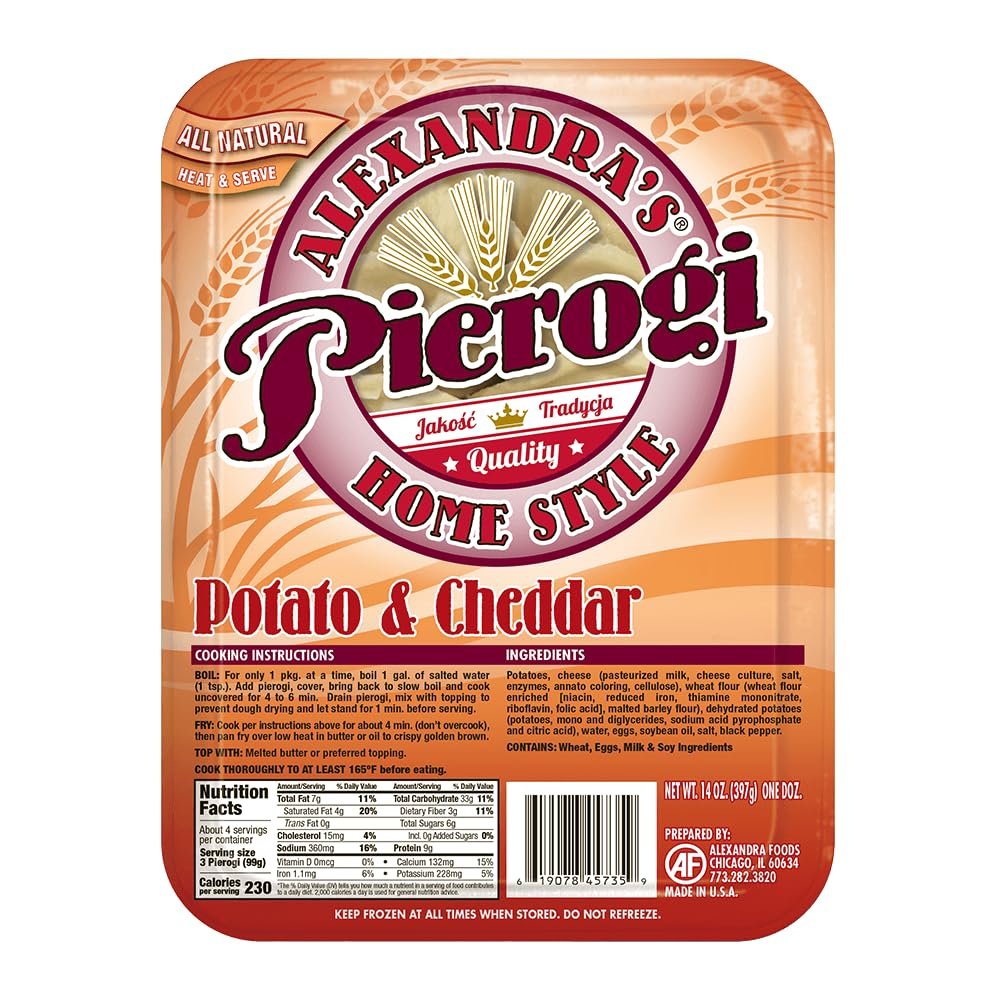 Alexandra's Pierogis 14 oz., Pack of 6 (72 Pierogis total) (Potato & Cheddar)