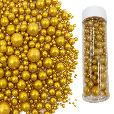 Christmas Sprinkles for Cake Decorating, 120g/4.2oz Gold Silver White and Black Pearl Sprinkles Mix for Cookie Baking Ice Cream Cupcake Topping (Gold)