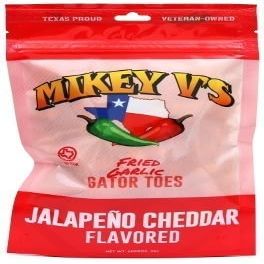 Mikey Vs Jalapeo Cheddar Gator Toes Deep-Fried Garlic Snacks, Crunchy Spicy Cheesy Garlic Bites, 3.0 oz Bag