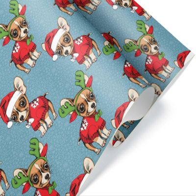 Chihuahua Wrapping Paper, Christmas Xmas Gift Wrap for Dog Mom, Naughty Apple Head Doggy Holiday Theme (Chi Snow, 12 foot x 30 inch roll)