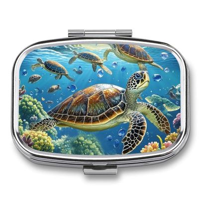 Square Pill Box Sea Turtles Diamond Painting Pill Case 2 Compartment Medicine Pill Organizer for Purse & Pocket Portable Travel Pillbox Medicine Vitamin Cod Liver Oil Storage Box Organizer