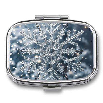 Square Pill Box Transparent Snowflake Pill Case 2 Compartment Medicine Pill Organizer for Purse & Pocket Portable Travel Pillbox Medicine Vitamin Cod Liver Oil Storage Box Organizer
