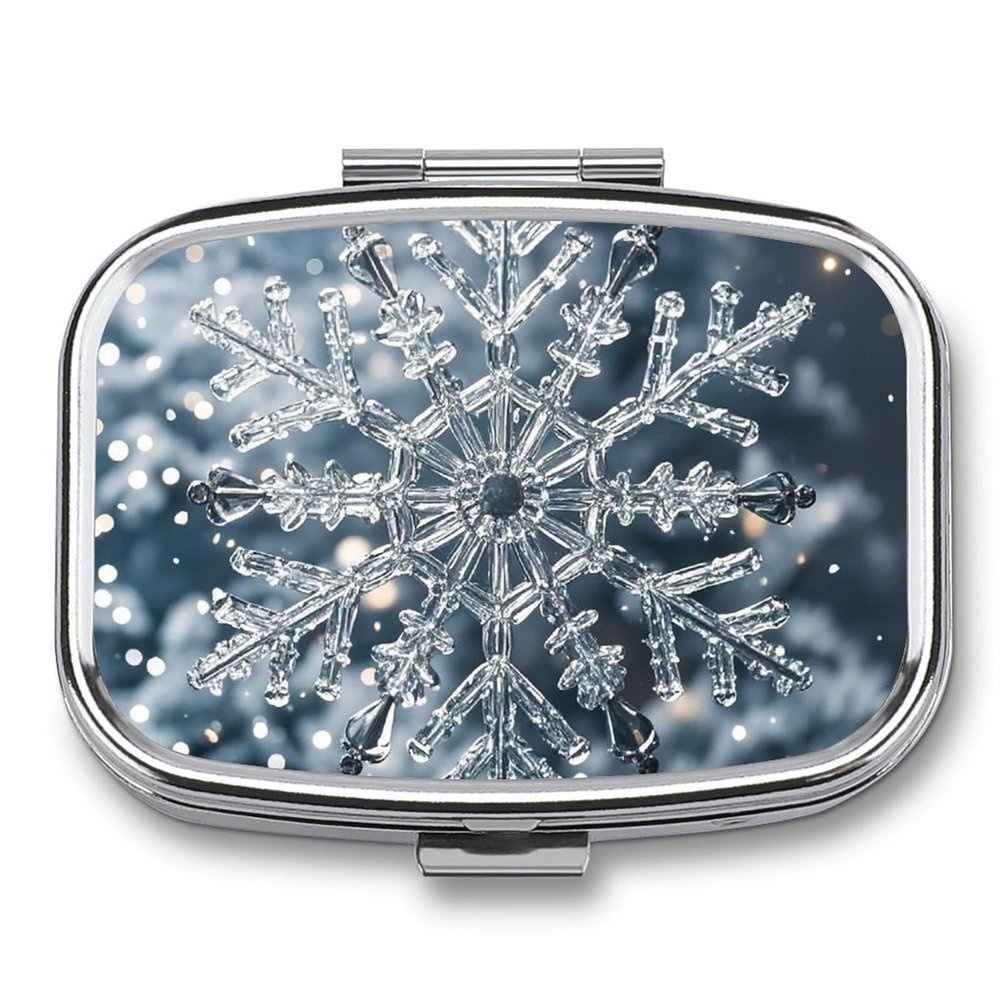 Square Pill Box Transparent Snowflake Pill Case 2 Compartment Medicine Pill Organizer for Purse & Pocket Portable Travel Pillbox Medicine Vitamin Cod Liver Oil Storage Box Organizer