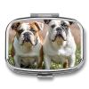 Square Pill Box Two Cute Bulldog Dogs Pill Case 2 Compartment Medicine Pill Organizer for Purse & Pocket Portable Travel Pillbox Medicine Vitamin Cod Liver Oil Storage Box Organizer view 1