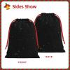 Longzehao Ultra soft velvet fabric drawstring black glitter Print Christmas Present Bag,Multipurpose gifts bags. view 3