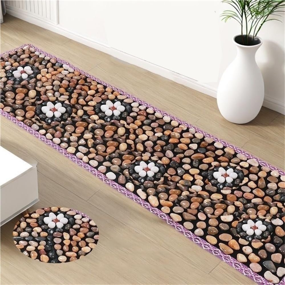 TPTBON Foot Massager Stone Mat, Acupressure Foot Massage Mat with Natural Stones, Reflexology Mat for Home and Outdoor Use, 16.5" X59.8"(B)