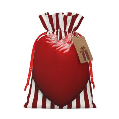 NONHAI Christmas Drawstring Gift Bag Burlap Christmas Treat Bag Red and white striped heart Gift Goody Bags for Xmas Holiday New Year Party Favors Supplies Wrapping Sacks Gift Wrap Bags