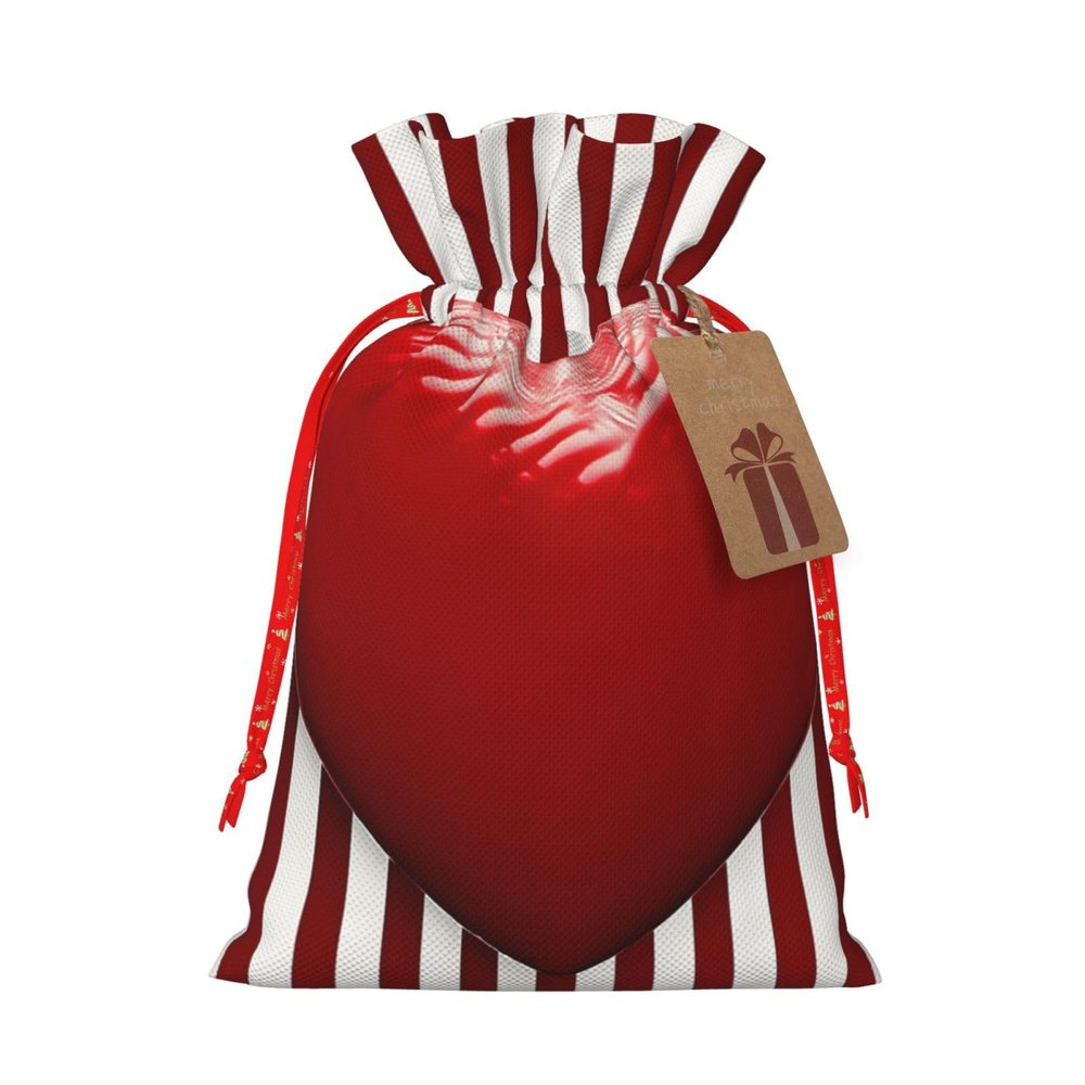 NONHAI Christmas Drawstring Gift Bag Burlap Christmas Treat Bag Red and white striped heart Gift Goody Bags for Xmas Holiday New Year Party Favors Supplies Wrapping Sacks Gift Wrap Bags