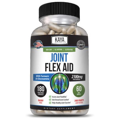 Kaya Naturals Flex Aid - Mobility Support Supplement for Men and Women - Turmeric Capsules with Glucosamine Sulfate, Boswellia Serrata and MSM - for Knee Support and Mobility Health - 180 Count