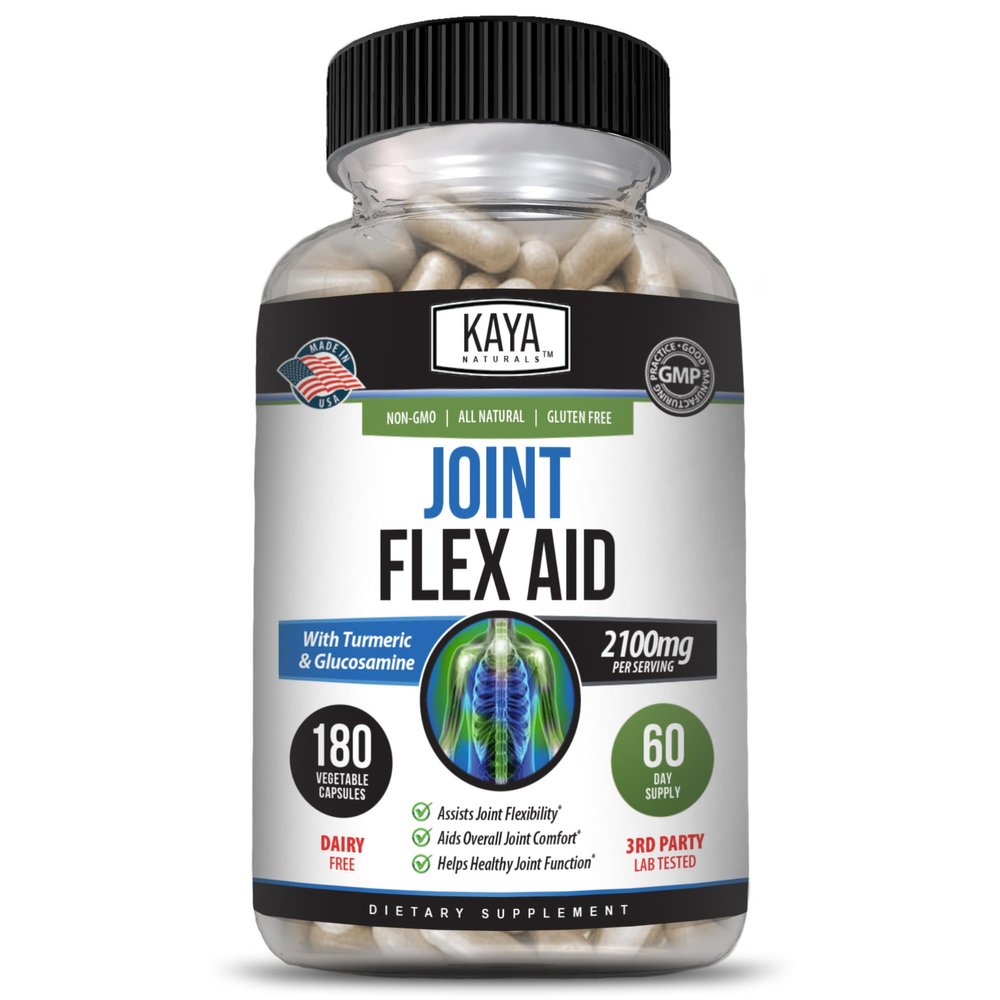 Kaya Naturals Flex Aid - Mobility Support Supplement for Men and Women - Turmeric Capsules with Glucosamine Sulfate, Boswellia Serrata and MSM - for Knee Support and Mobility Health - 180 Count